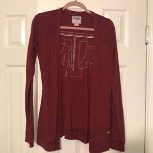Pink brand Texas A&M University maroon cardigan.